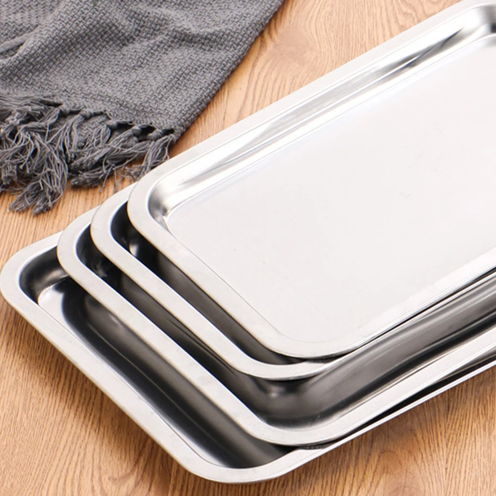 

4pcs Steel Kids Plates Toddler Food Serving Tray Medium Size Dinner Food Toddler Tray Easy Clean Kitchen Tableware Household