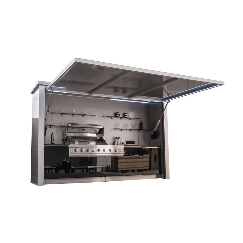 Maßgeschneidertes, umweltfreundliches und langlebiges Outdoor-Küchenset, einschließlich Küchenschränke, Grill, Spüle, Kühlschrank.