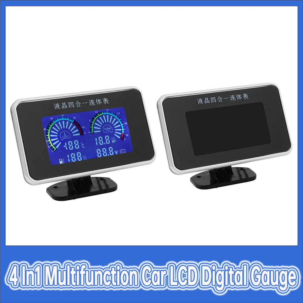 Car Multifunctional 4 IN 1 LCD Digital Truck Car Gauge Water Temp + Oil Press + Fuel Level + Voltage with Sensor for Car Truck