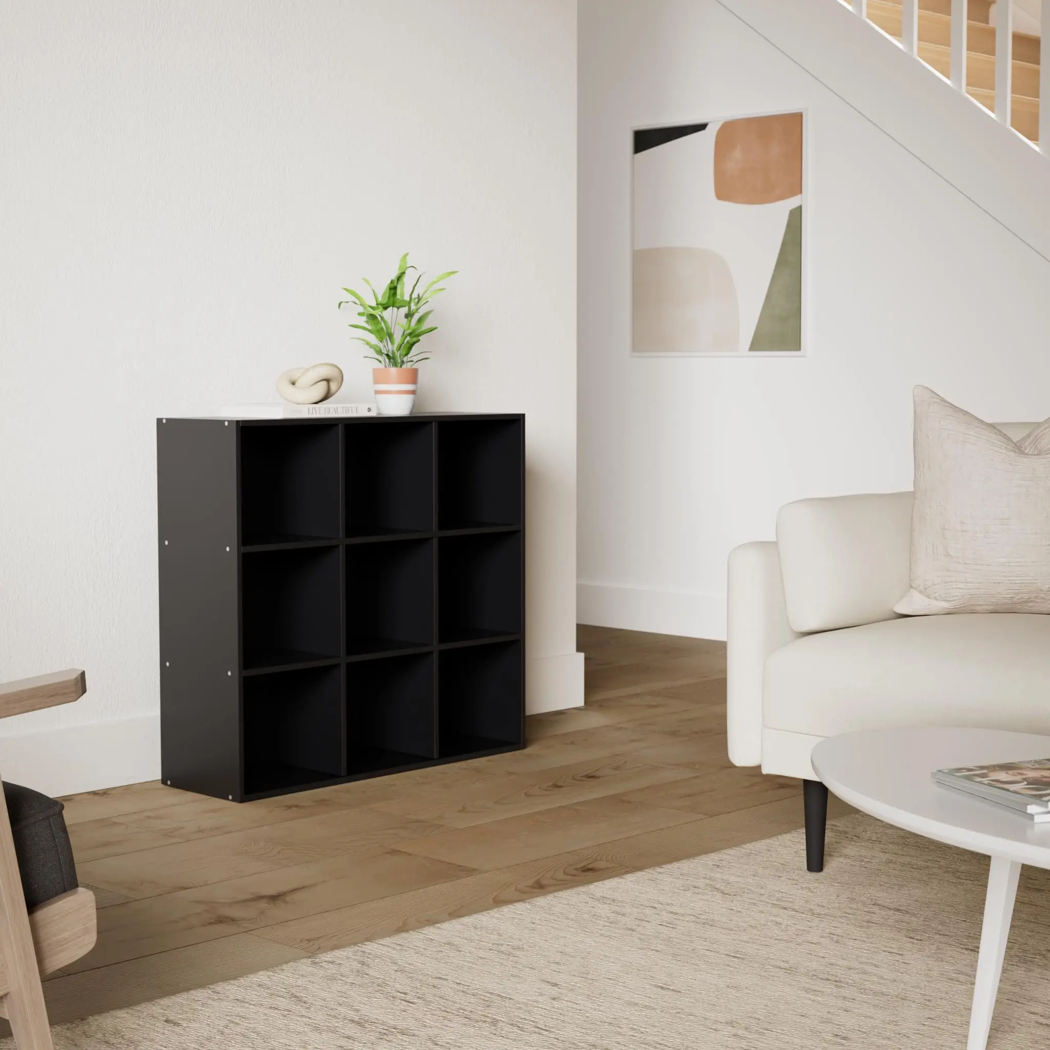 9-Cube Storage Organizer, 11in Shelf Opening, Bookcase, Display Shelf, Customizable w/ 3 Removable Back Panels - Black