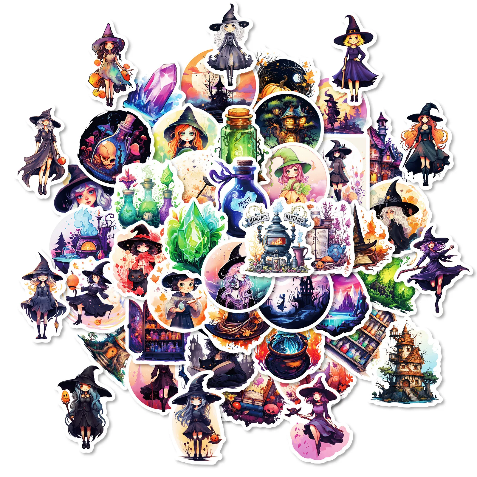 

10/30/50PCS Cartoon Halloween Cool Witch Doodle Stickers Children's Toys Gifts DIY Skateboard Pencil Box Refrigerator Book Desk