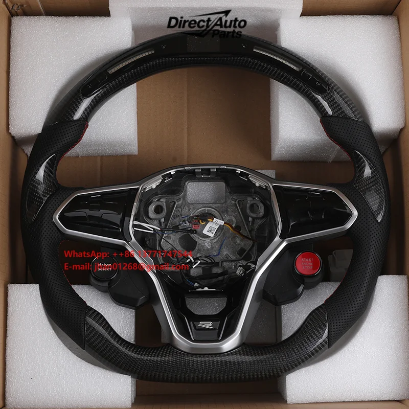 With Start Button Half Perforated Leather Carbon Fiber LED Steering Wheel for VW Golf R 6 7 7.5 8 MK8 MK7 8R Gti Gtd