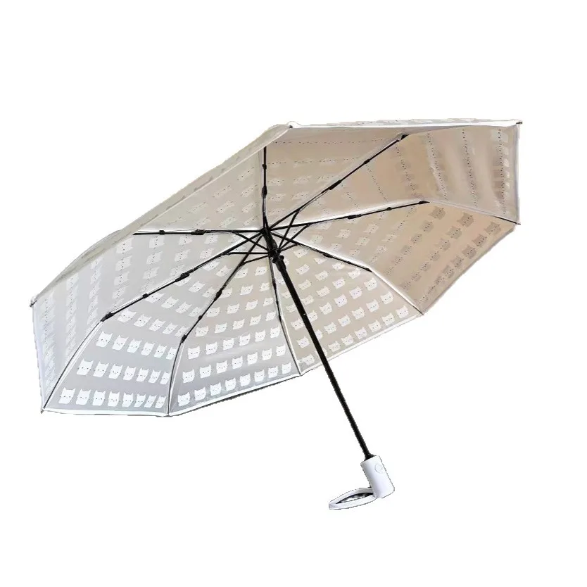 Cat Frosted Rain or Shine Fresh Rice Transparent Umbrella Cute Rabbit Fully Automatic Children's Folding Cartoon