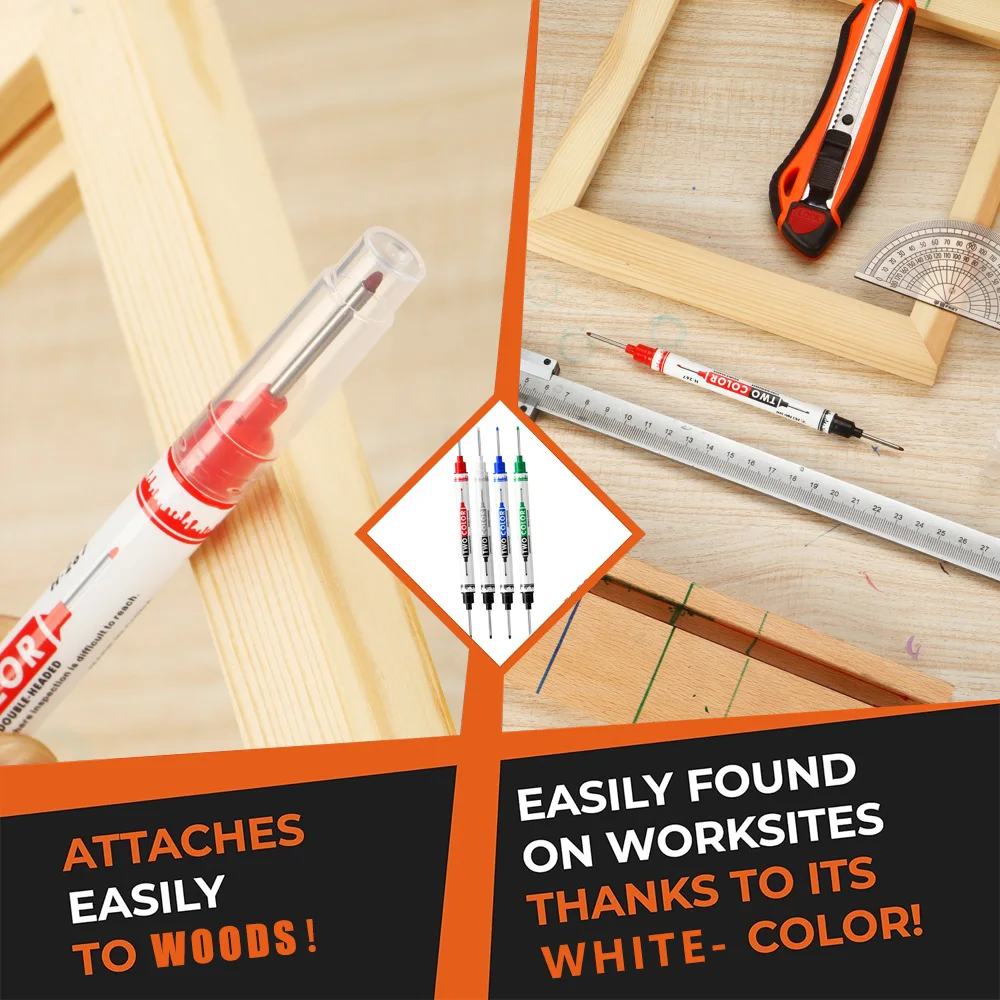 1/4Pcs Marker Pen Long Head Deep Hole Permanent Waterproof Double Headed For Woodworking Decoration Metal Perforating Pen.