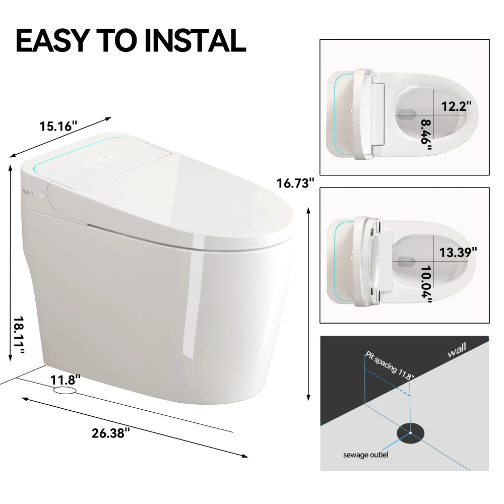 Unique Smart Toile, One Piece Toilet with Bidet Built In,Intelligent Toilet Auto Open/Close Seat. Bidet toilet with Dryer and Warm Water.Gray