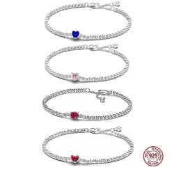 Classic 925 sterling silver women's classic red heart shaped crystal zircon bracelet romantic engagement jewelry lover gift