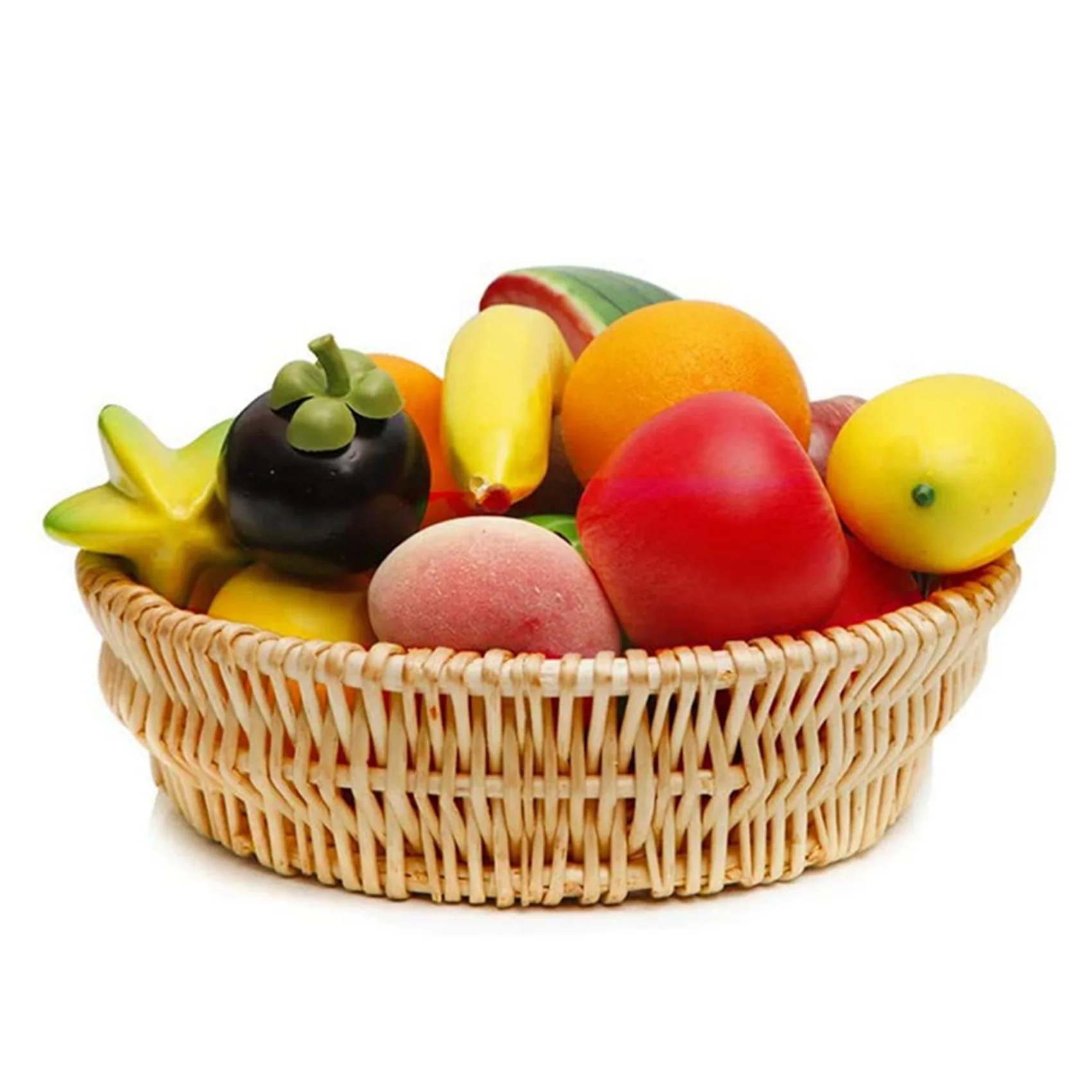 

ABSE-2X Hand-Woven Basket, Wicker Basket, Food Serving Basket For Bread, Fruit, Vegetable Storage, Gift Basket 25 X 8Cm