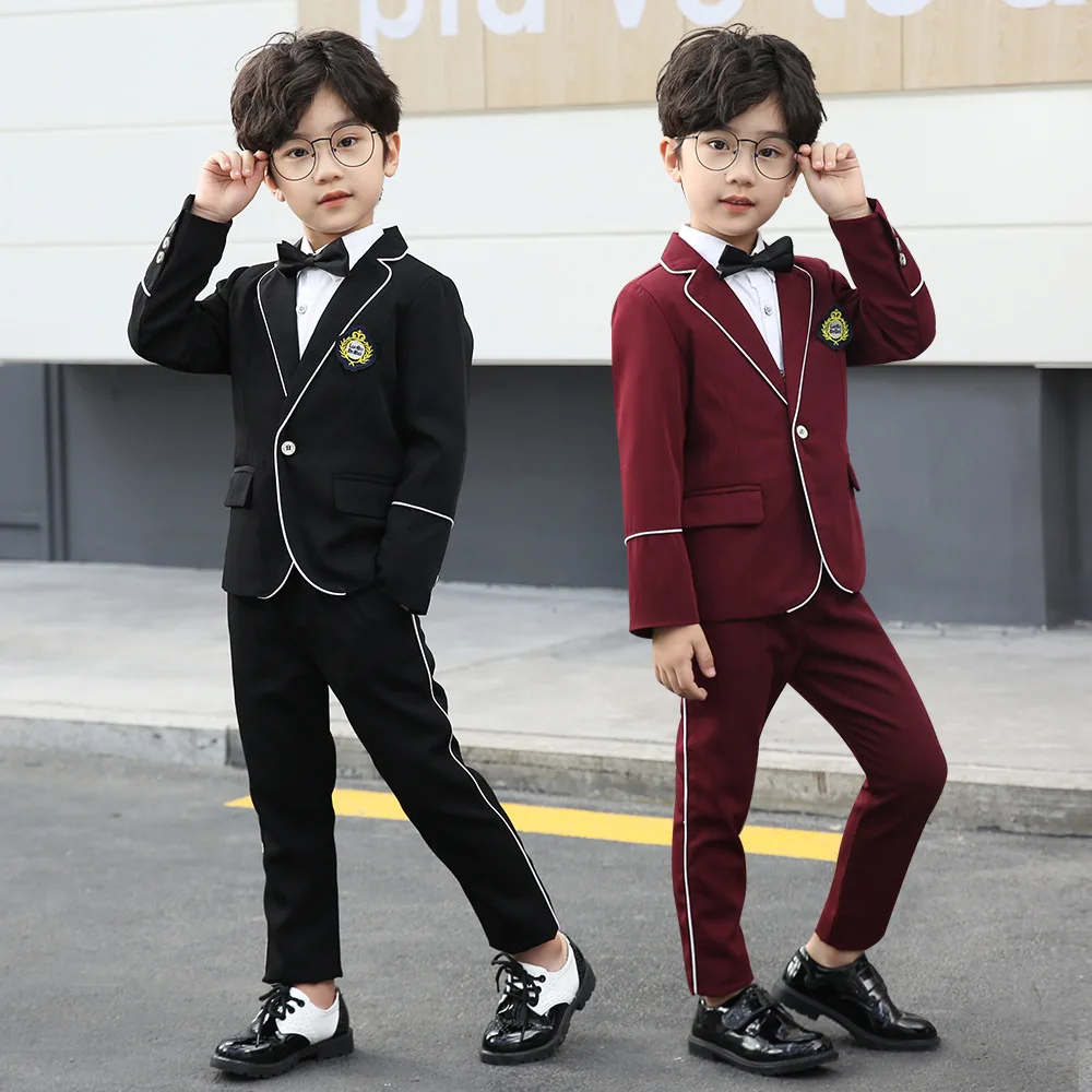 Flower Boys Wedding Suit Child Party Performance Costume Kids Photography Graduation Suit Blazer+Pants 2Pcs Slim  Ceremony Set