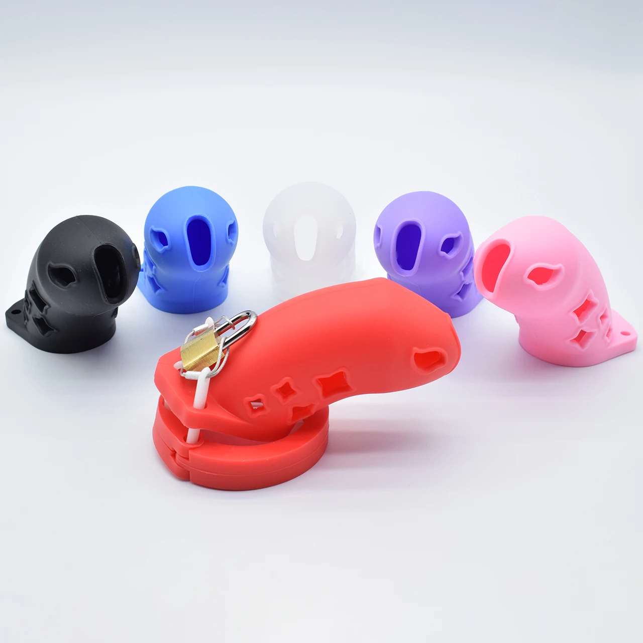 FRRK Hollow Soft Silicone Male Chastity Cage Device with 5 Sizes Penis Rings Adults Sextoys Flexiable Cock Cage Fetish Sex Shop