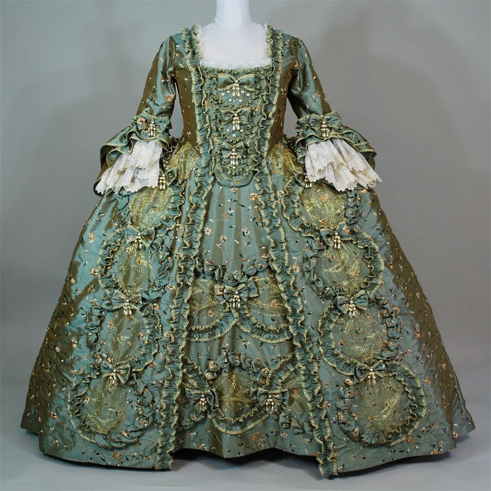 Robe du 18ème siècle à La Francaise, Robe Baroque Rococo verte, Marie Antoinette, Robe de bal Noble reine de la cour royale française