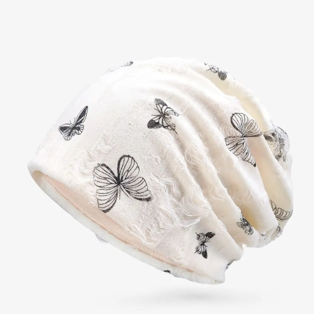 

Soft Holes Butterfly Print Beanies Korean Style High Quality Knitted Hat Warm Thin Hair Caps Streetwear