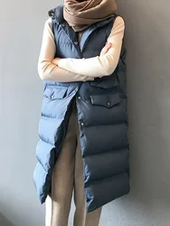 Autumn Winter Long Vest Women Cotton Sleeveless Jacket Korean Casual Solid Waistcoat Fashion Loose Warm Down Coat Veste Femme