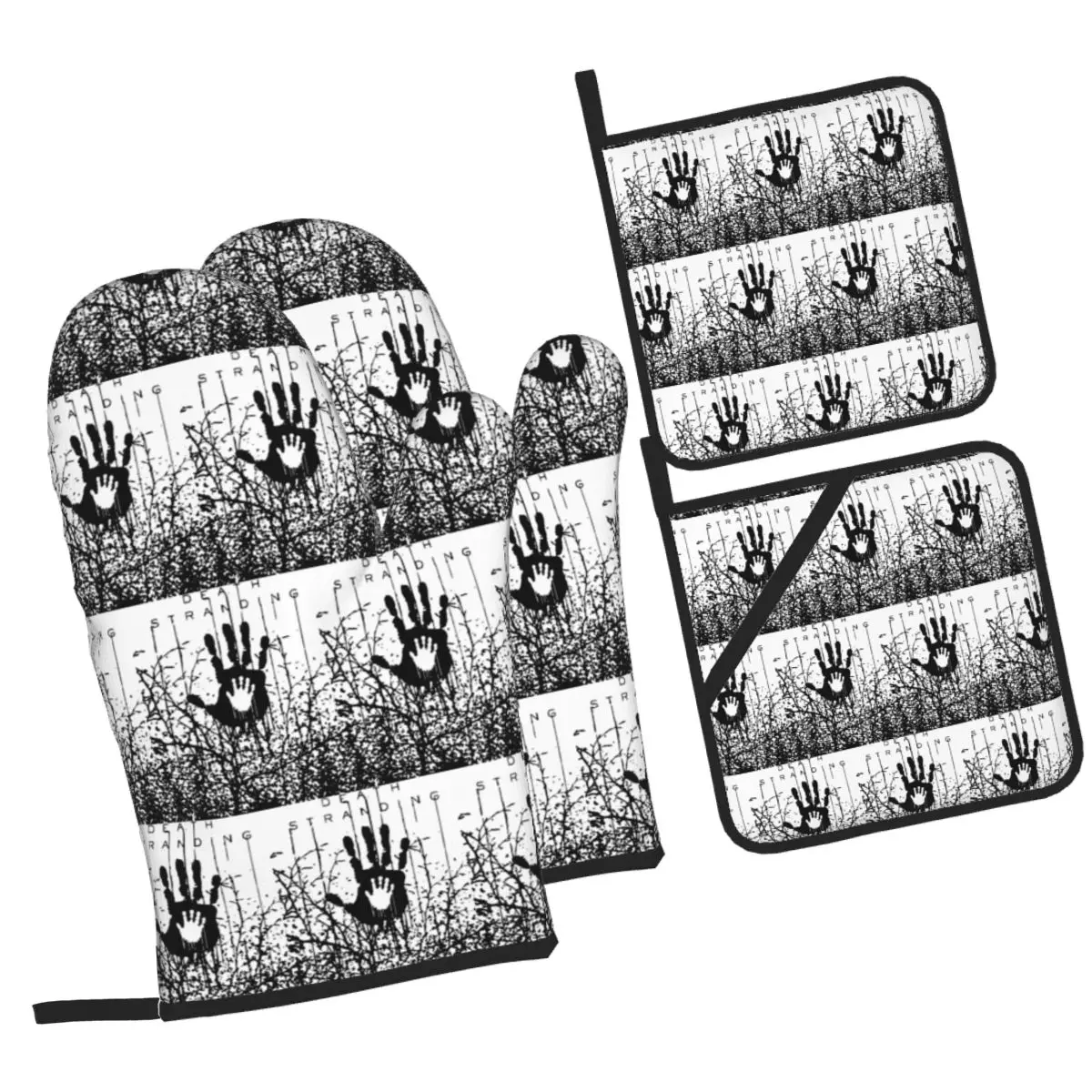 In The Forest Death Stranding Game For Fans Oven Mitts and Pot Holder Sets of 4 for Baking Cooking BBQ Resistant Non-Slip Gloves
