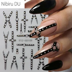 5D Black Belt Embossed Stickers Punk Style Nail Art Decals Halloween Gothic Stickers Designs Decorations