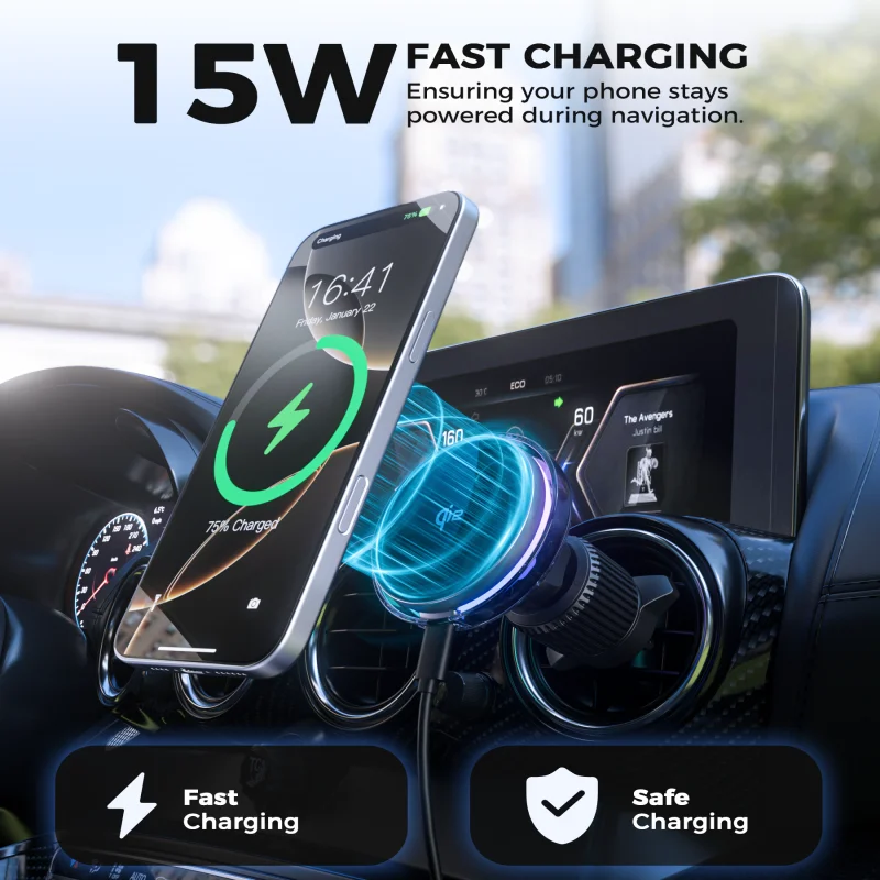 Cross Border 2025 New QI2 15W Magnetic Car Wireless Charger Holder  Flexible Electric Phone Fan Cooler