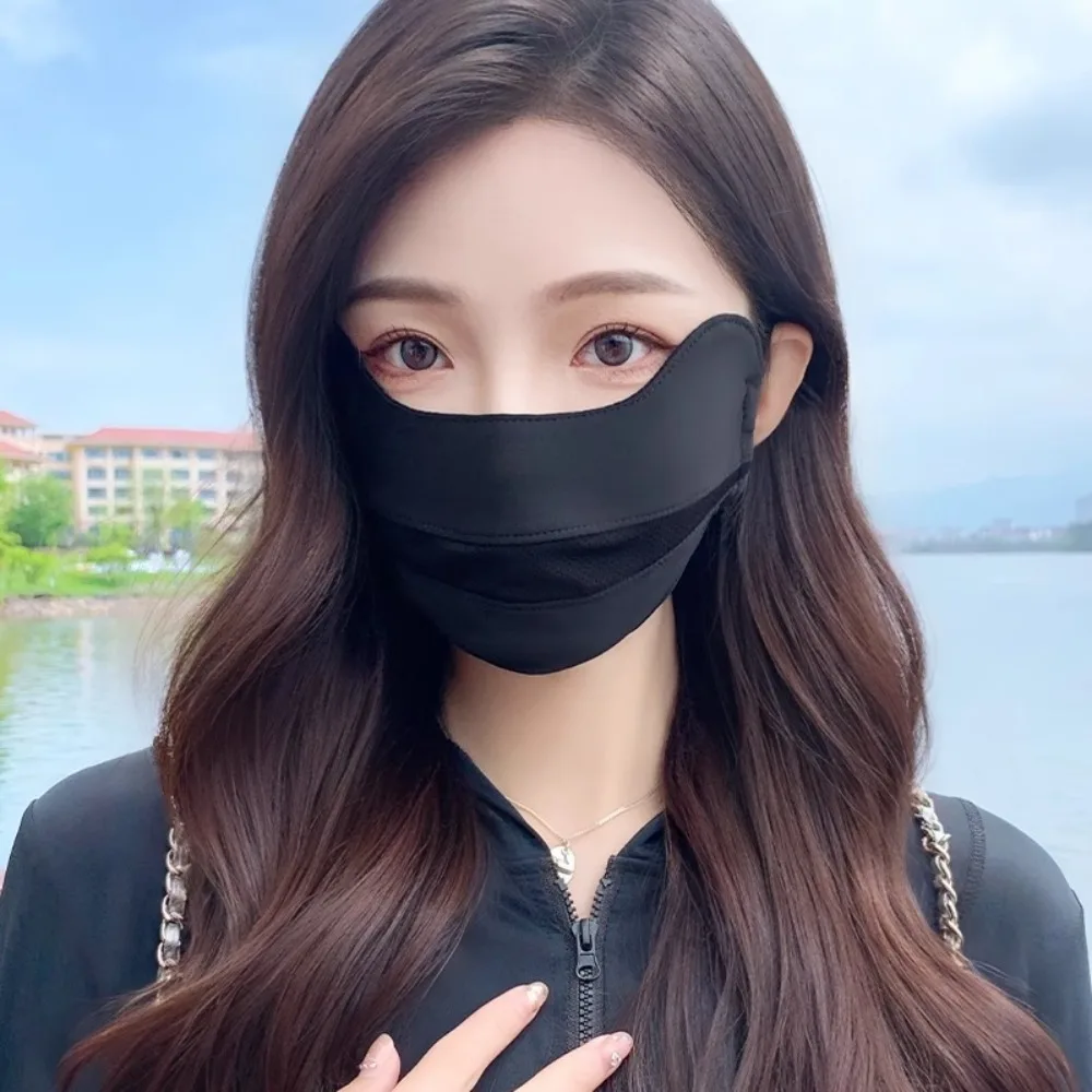 New Breathable Ice Silk Mask Washable Dustproof Riding Face Mask Anti-UV Mesh Anti-sun Mask Gift