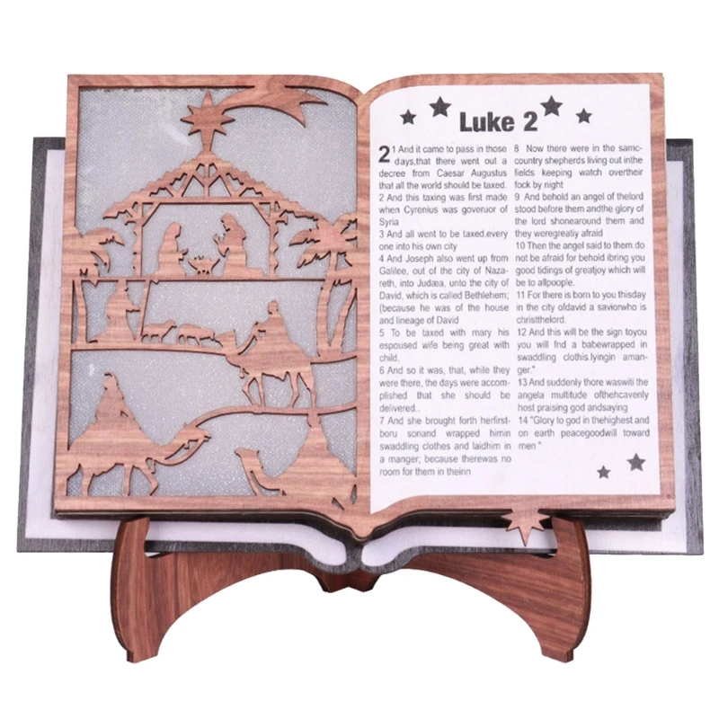 

H7EA 3D Nativity Scene Book Display With Warm Color LED Light Wooden Christmas Nativity Book Scene Decorations