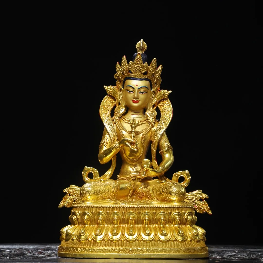 Old Bronze Gilded Painted Face Amitabha Buddha Vajrasattva Sitting Buddha Lotus  Buddha Terrace Worship Hall Town house