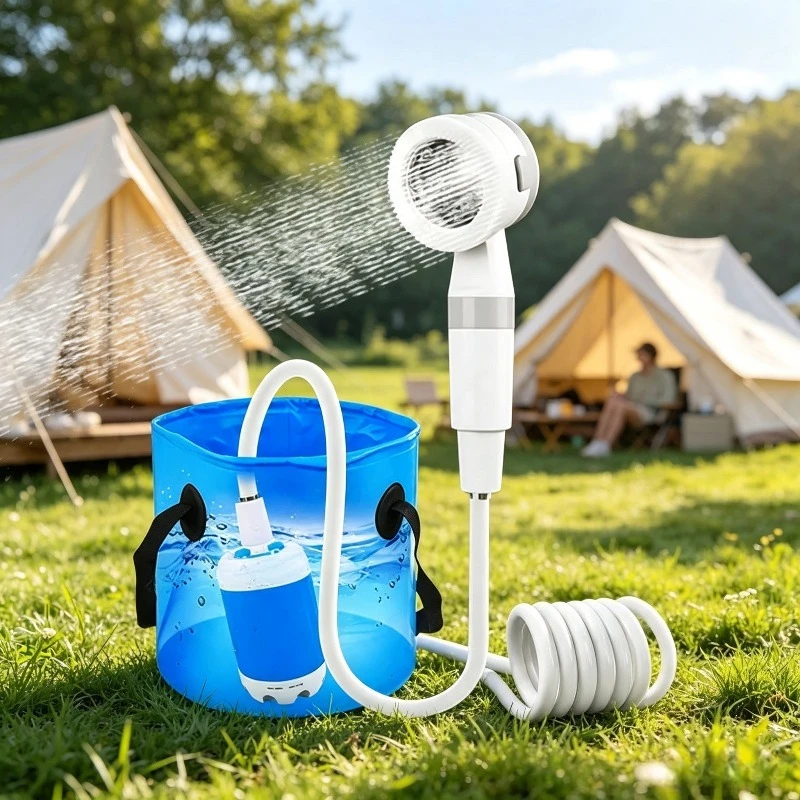 Portable Outdoor Shower Device Rechargeable Water Pump Shower Head for Camping Dormitory Convenient Bathing Tool