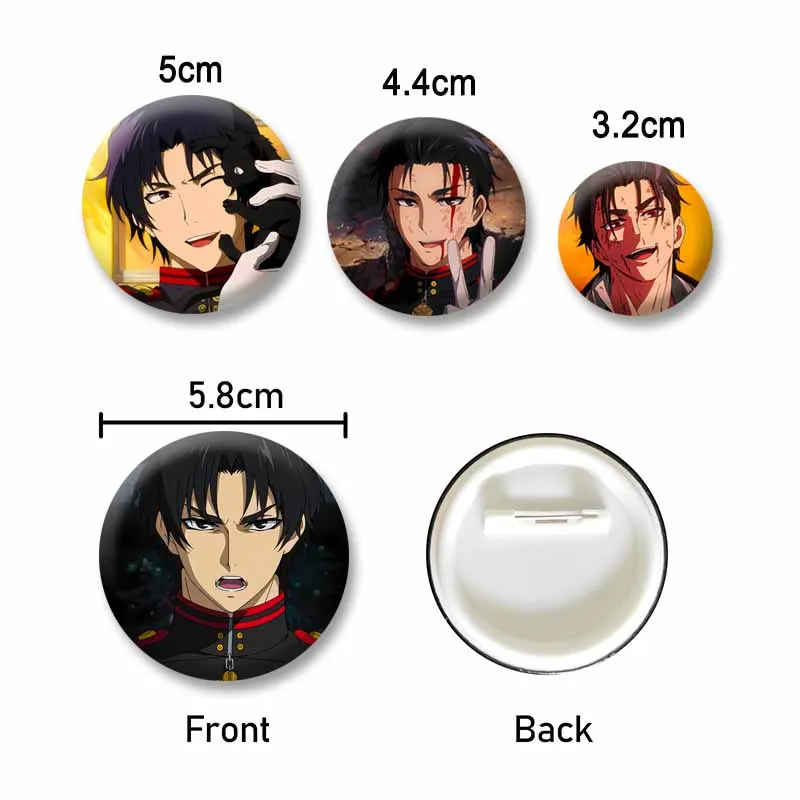 Funny Cartoon Seraph of The End Badge Anime Role Round Brooch on Backpack Clothes Decor Pins Jewelry Accessories Gift for Friend