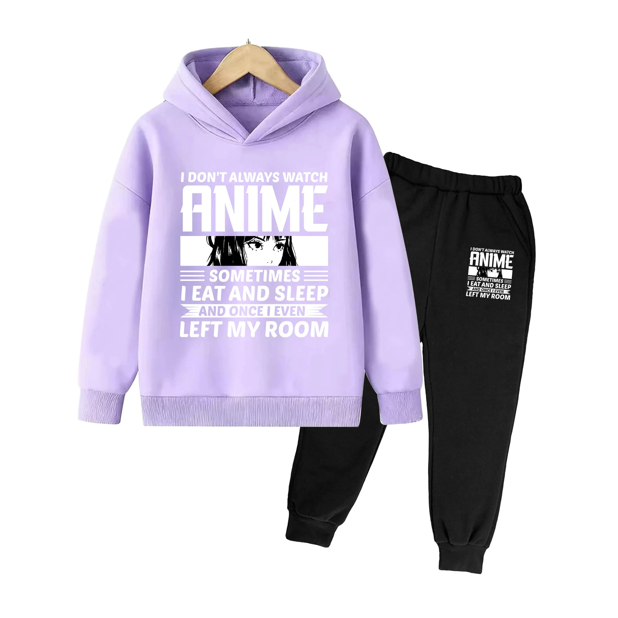 Kids Hoodie and Sweatpants Set, Anime Style Eye Print Pullover Tracksuit for Boys Girls Daily Wear