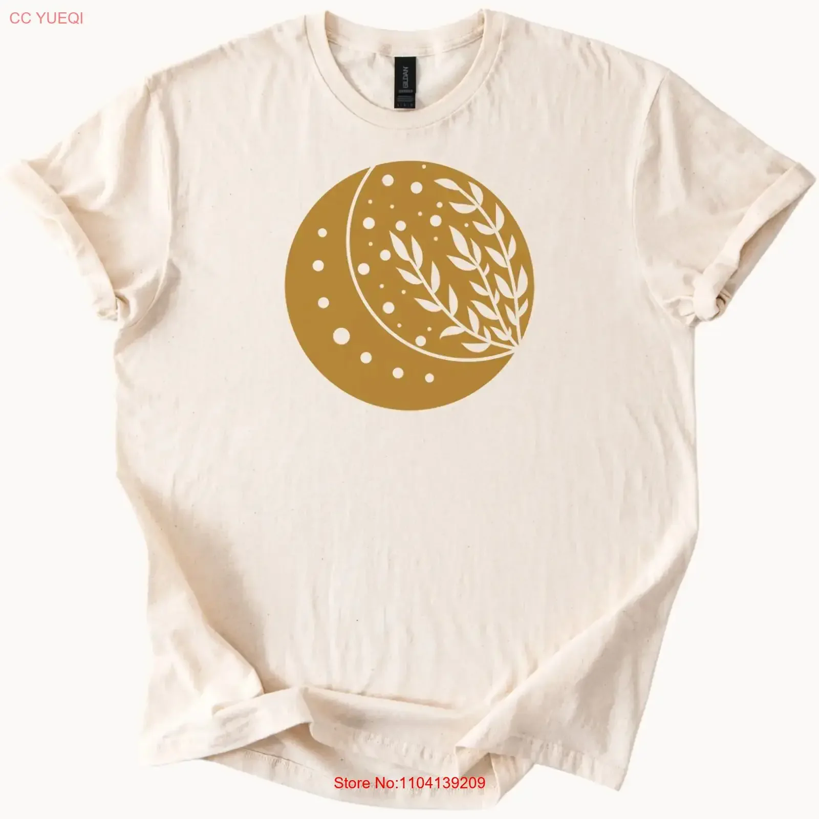 Moon and Leaves T Shirt Celestial Plant Nature  vintage Washed Stylish Versatile Soft designer clothes graphic