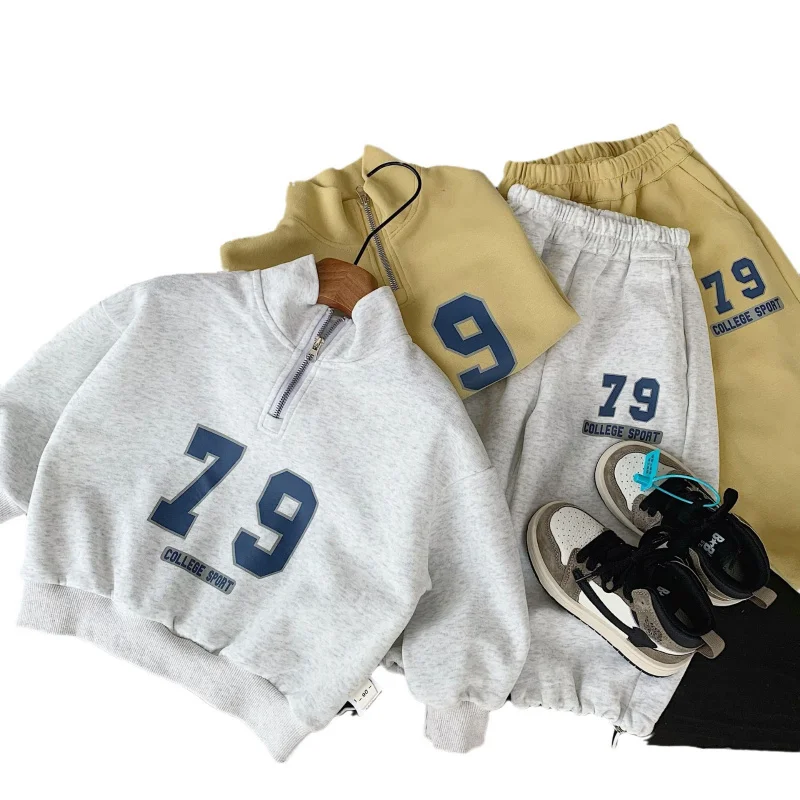 Children's Suit2024Autumn Boy Digital Casual Sweatshirt+Casual Trousers Western Style Two-Piece SuitG0506