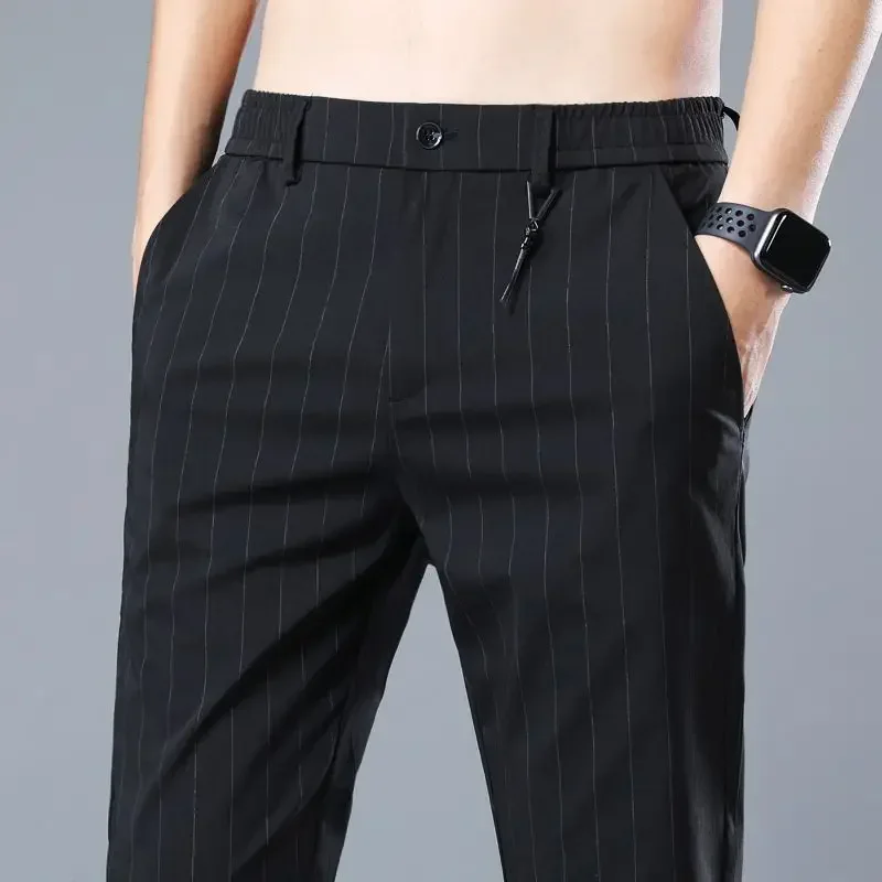 Straight Social Tailoring Men\'s Summer Pants Black Business Male Suit Trousers Korean Style Clothes Work Wear Chinese Homme Up