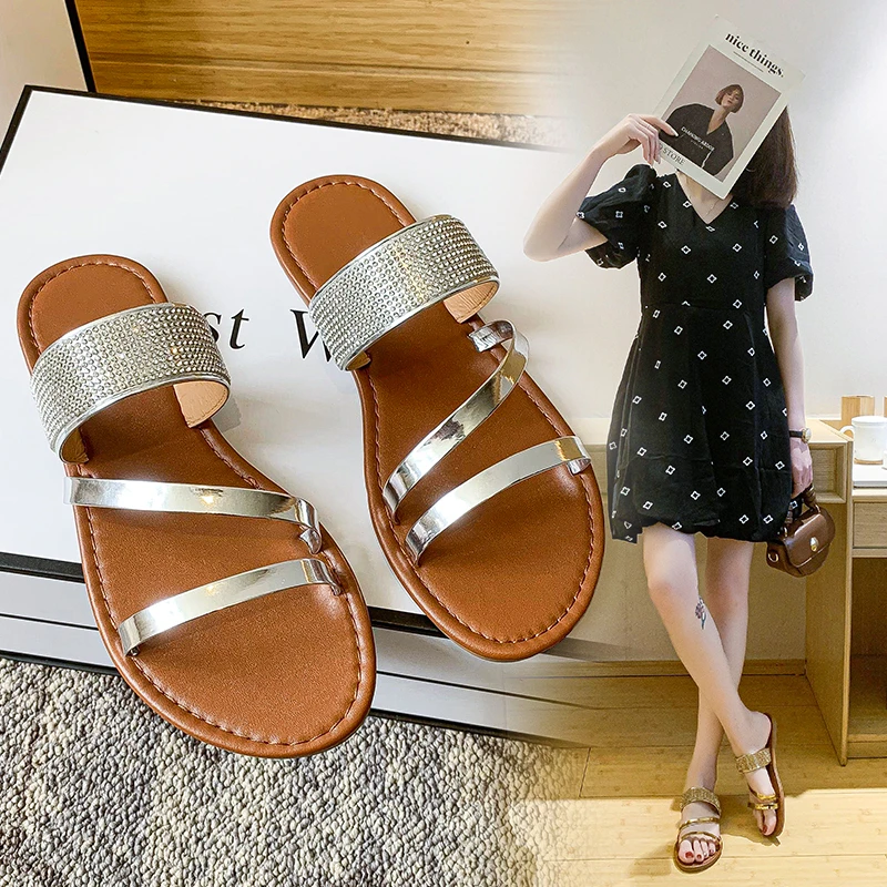 Slippers Women Summer 2023 Casual Comfortable Sandals Home Bedroom Beach  Promotion Luxury Gold Silver