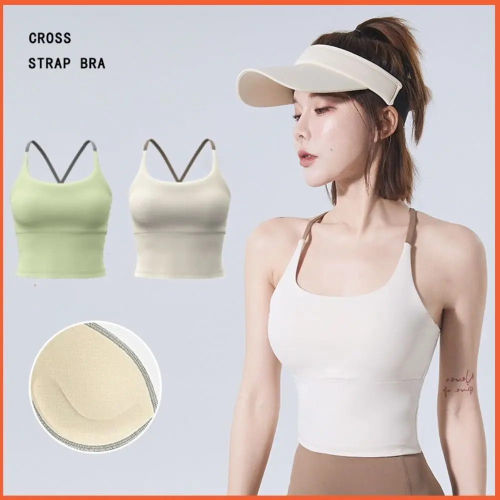 

Comfortable Thin Shoulder Sports Bra With Chest Pad Cross Strap Yoga Vest Breathable Yoga Wear Sports Underwear Women