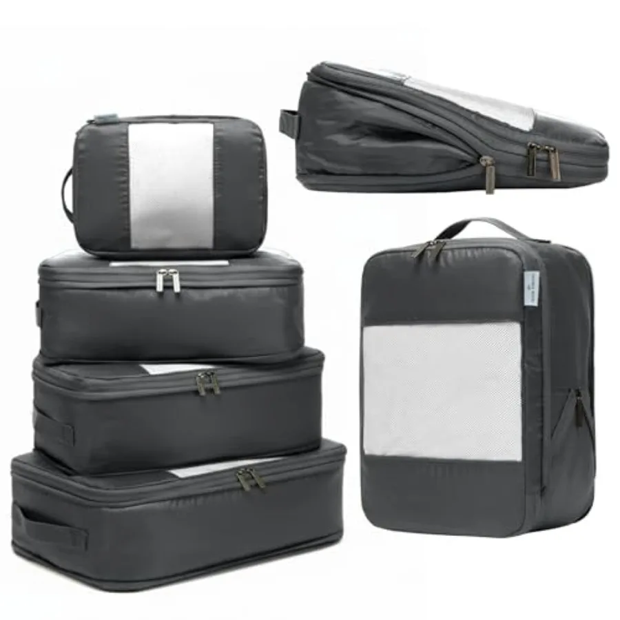 

6-Pack Large Compression Packing Cubes for Travel - Lightweight Water-Resistant Luggage Organizers in Multiple Colors Compact C