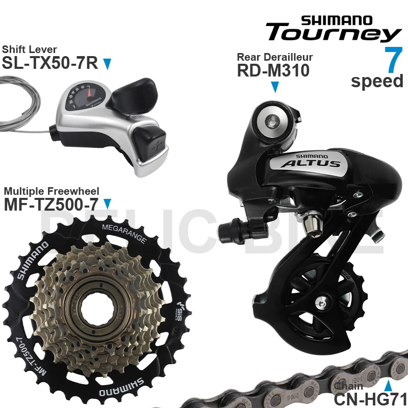 SHIMANO TOURNEY 3x6 3x7 Speed Groupset include SL-TX50 Shifters RD-M310 Rear Derailleur MF-TZ500 Cassette Sprocket CN-HG71 Chain