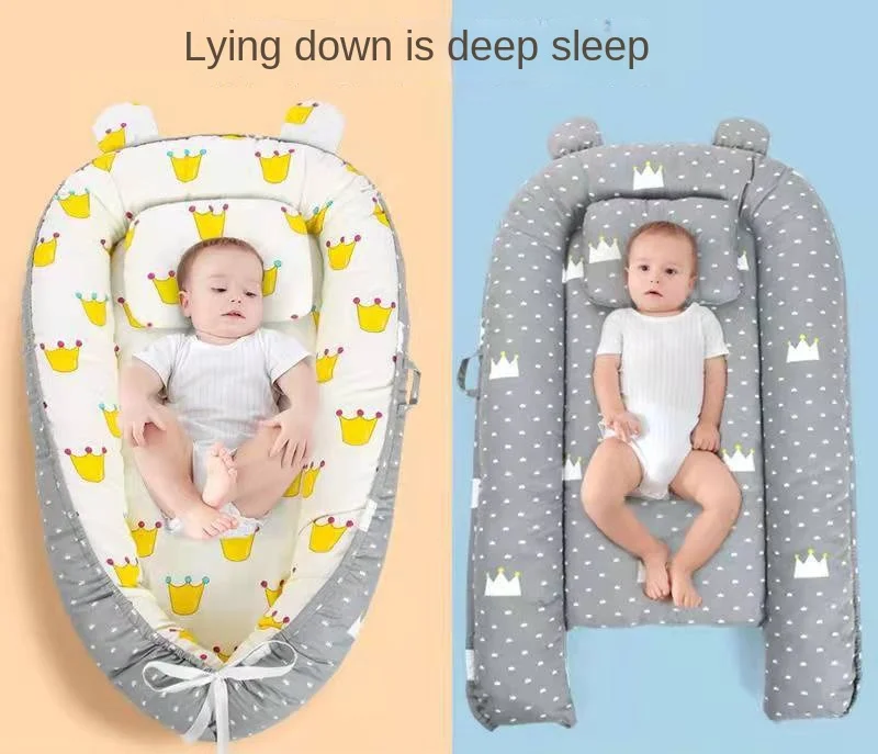 Removable and Washable Bed Surround Baby Bed Cartoon Print Portable and Foldable Biomimetic Bed Baby Soft Bed In Bed Baby Nest