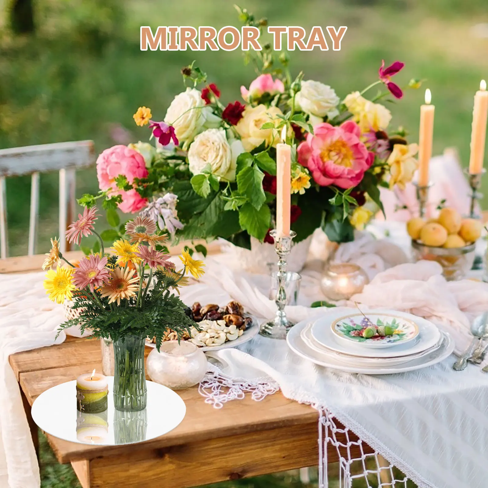 Elegant Acrylic Mirror Round For Wedding Party Decor Perfume Jewelry Candles Versatile Table Centerpiece Home Decorative Storage