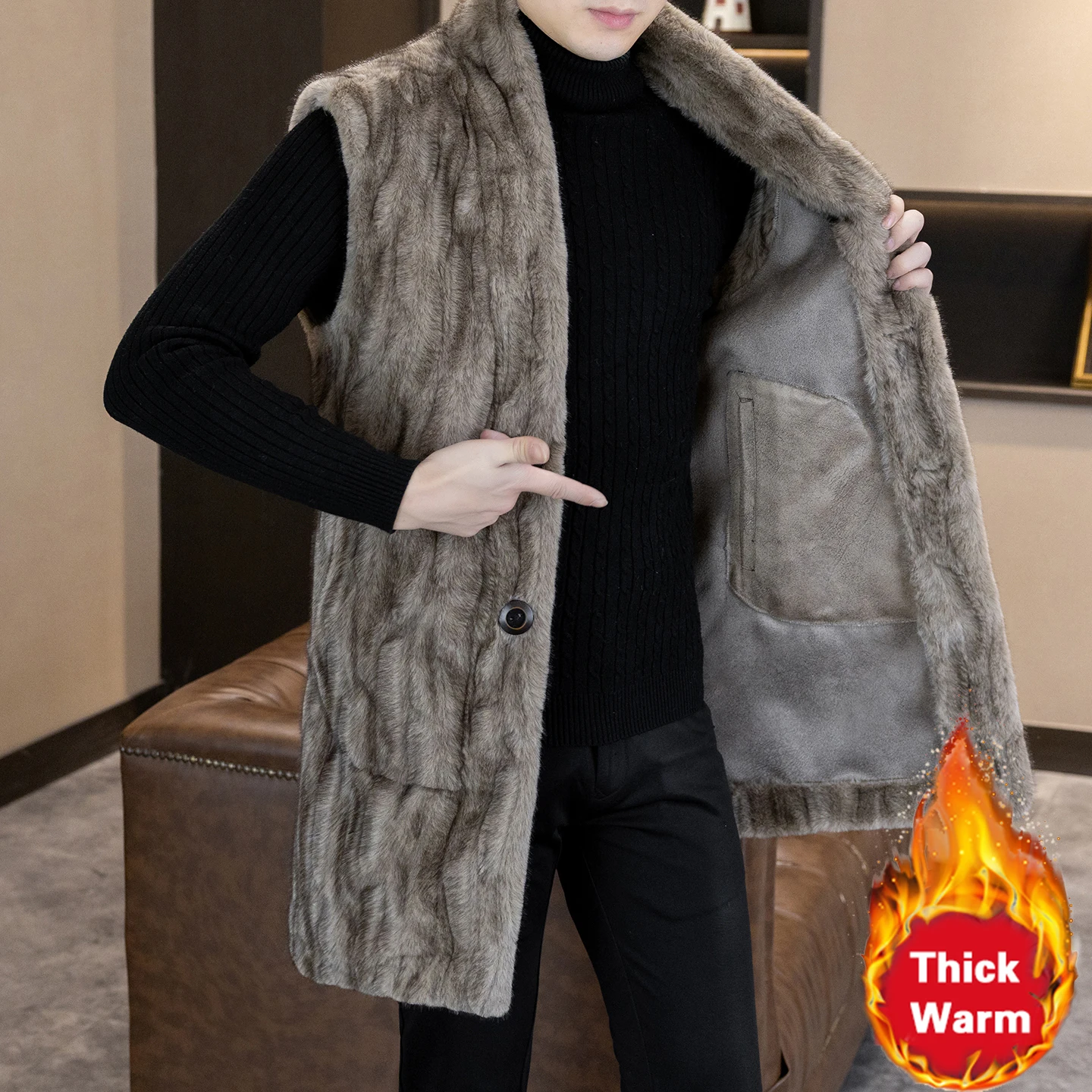 

Легкая роскошная мужская куртка из искусственного меха, золотая норковая бархатная куртка, мужской жилет, меховой интегрированный утолщенный жилет, куртка без рукавов, мужская одежда