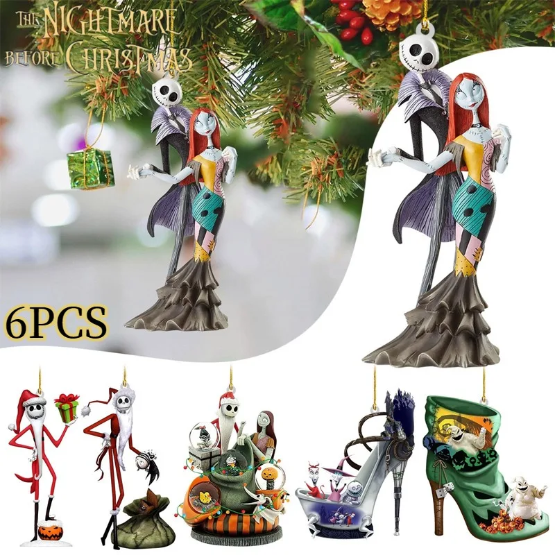 

6PCS Disney The Nightmare Before Christmas Home Party Wall Decoration 2D Acrylic Pendant Dr. Jack Mayor Christmas Tree Ornament