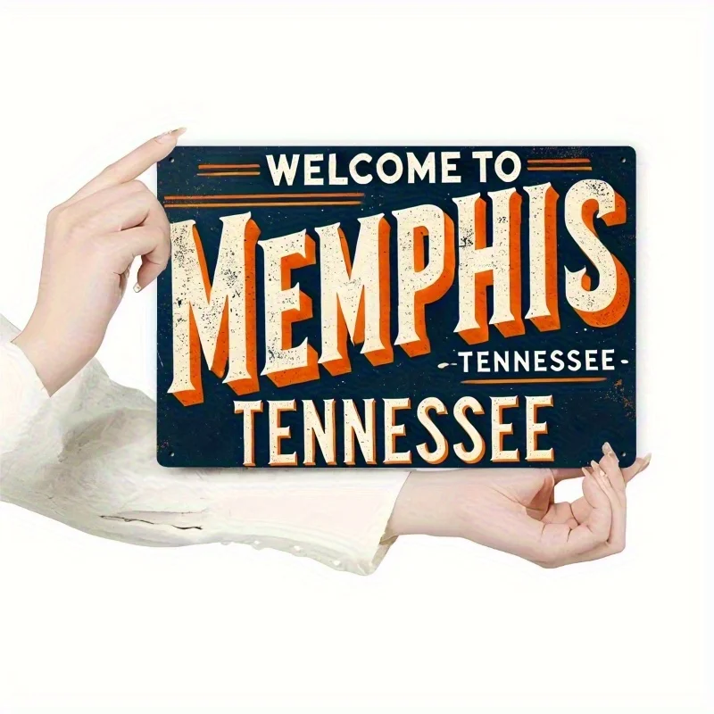 1pc Memphis Tennessee Vintage  Wall Sign - Retro Americana Decor with Vibrant Orange & White Lettering on Dark Blue
