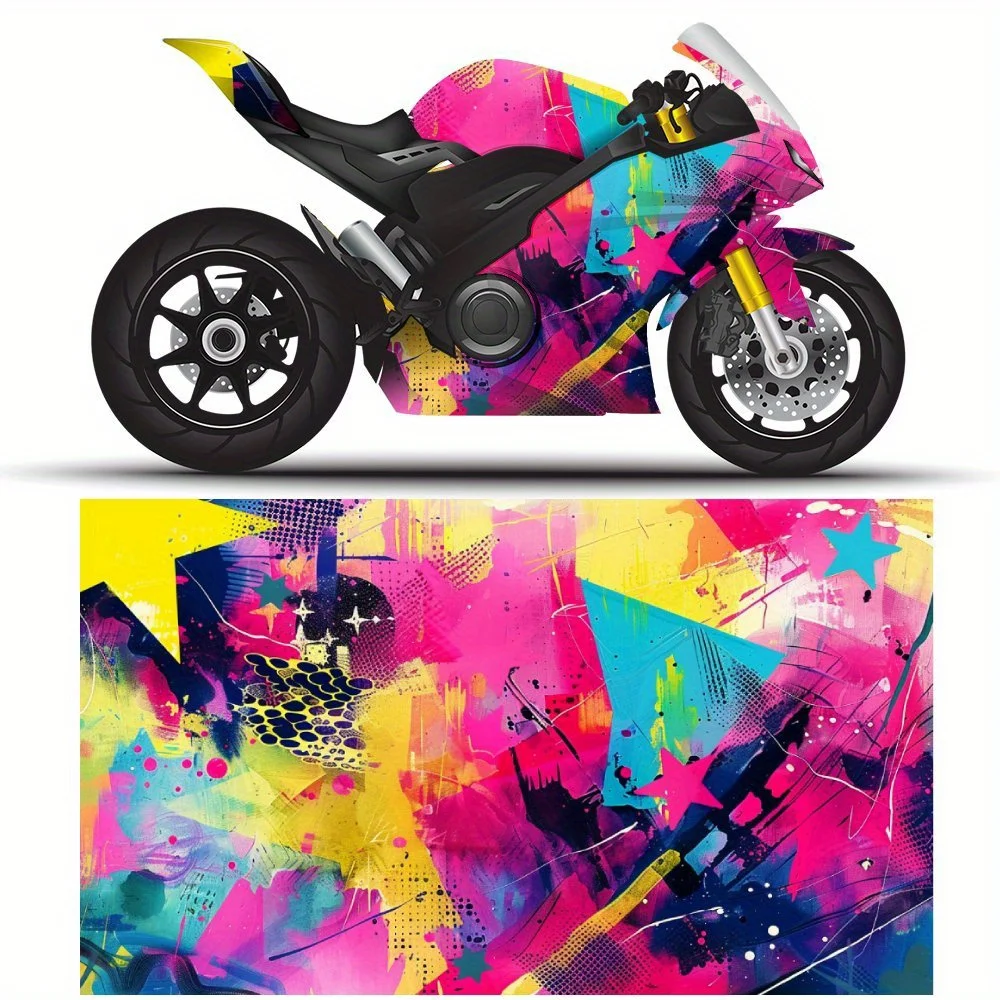 

Vibrant Pop Art Print PVC Motorcycle Vinyl Wrap, Self-Adhesive Waterproof Sticker, Anti-Scratch Decorative Film for Bike Body, M