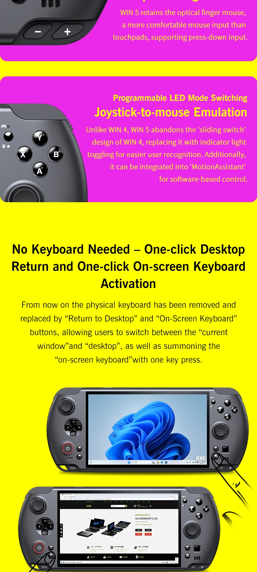 GPD Win5 AMD Ryzen AI Max 395/388 1080P LTPS Screen Handheld Gaming Console Windows11 RGB Ergonomic Handheld Game Player