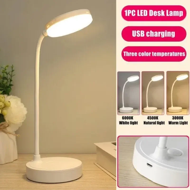 Lámpara de mesa LED con protección ocular, lámpara de lectura con carga USB, 1 ud.