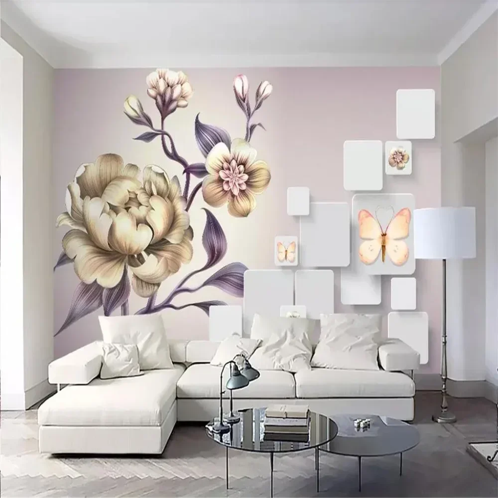 Custom Luxury Peony flower Photo Mural Wallpaper rolls Hotel Living Room Entrance Backdrop 3D Wall Papers decoration Stickers