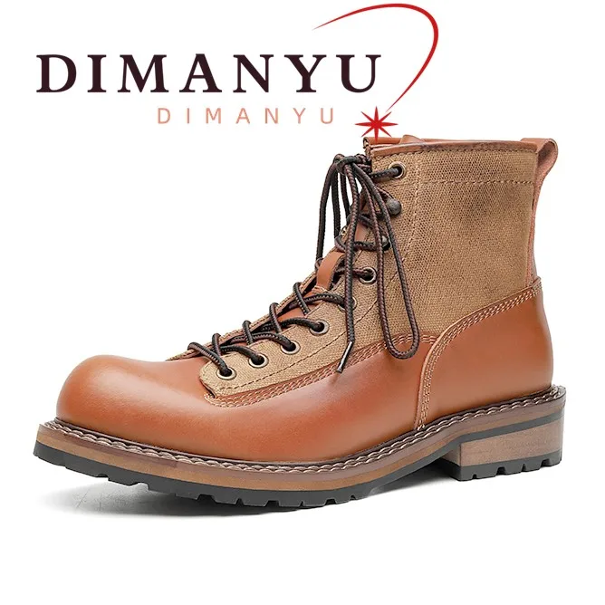 Men Motorcycle Vintage 2026 New  Men Work Boots Thick Block Heel Non-slip Lace Up  Retro Stitching Combat Boots Ankle Men
