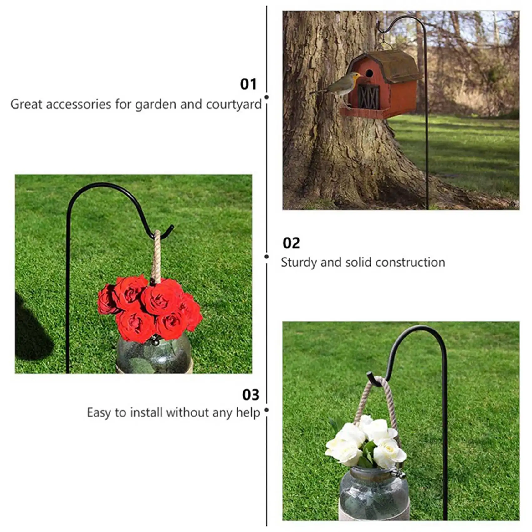 FYBL-2X Shepherd Hooks Rust Resistant Garden Stake Outdoor Metal Plant Stand Hanger Bird Feeder Pole 80.5X10x1cm