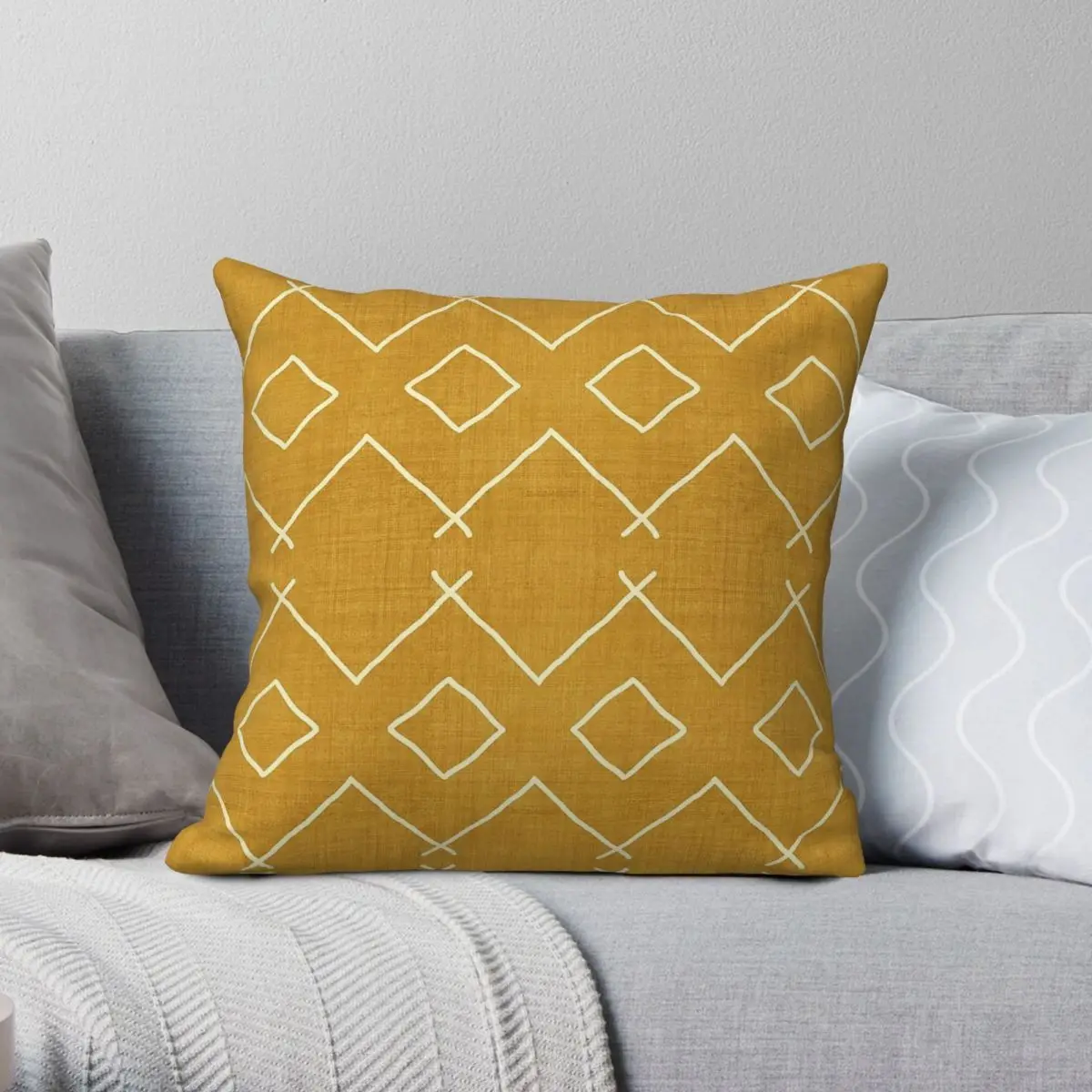 Diamonds Lines In Gold Square Pillowcase Polyester Linen Velvet Pattern Decorative Throw Pillow Case Car Cushion Cover Wholesale