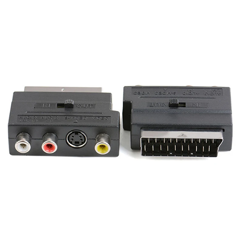 21Pin Scart Adaptor AV Block To RCA Phono Composite S-Video With In/Out Switch Scart Adaptor AV Block