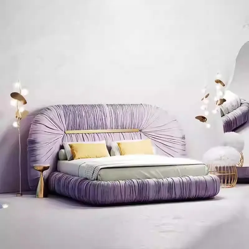 

Fabric Bedroom Pleated Bed Design Bed Villa Hotel 1.5 1.8m King Headboard Double Bed