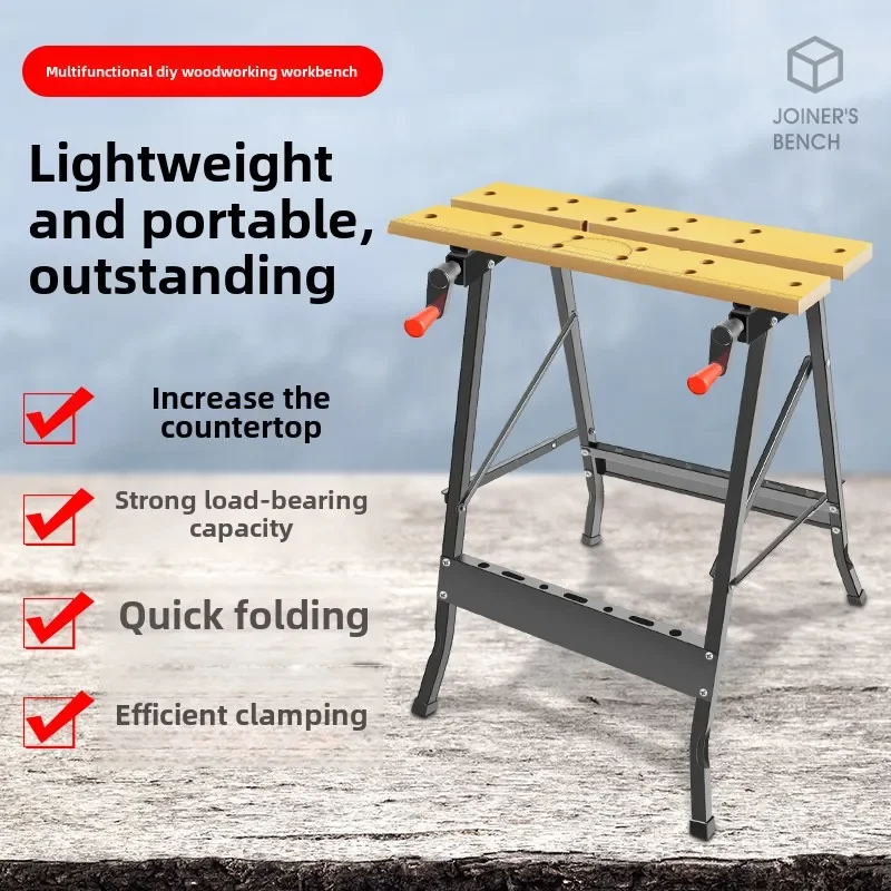 Versatile Woodworking Workbench, Foldable Saw Table with Tool Stand, Portable Mini Workstation