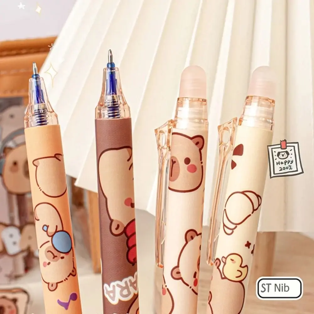 6PCS Quick-Drying Kawaii Capybara Erasable Pen Aesthetic Cartoon Cute Writing Pen Blue Ink 0.5mm Gel Pen Students