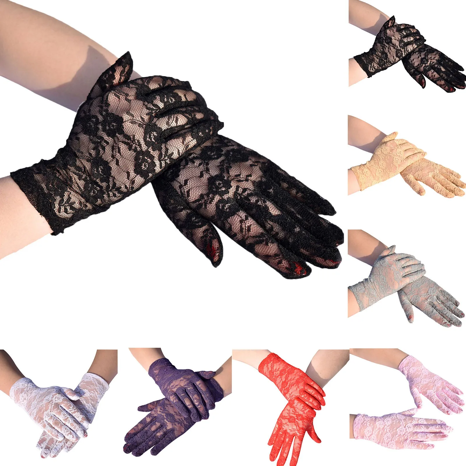 1pc Sexy Transparentes Lace Black White Mesh Tulle Glove Spring Summer Thin Short Glove Club Prom Party Dancing Dress Glove