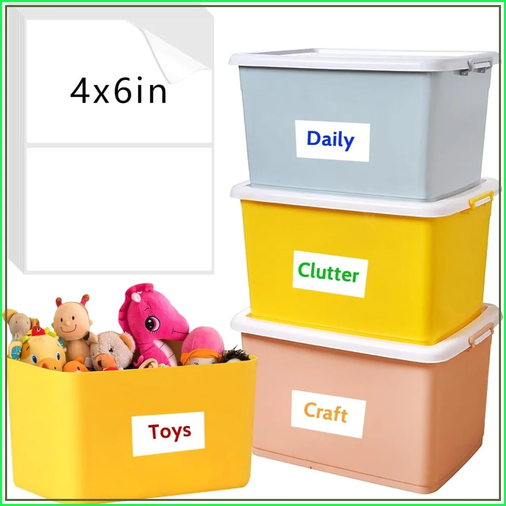150 Pcs 6x4 Inch Removable Storage Bin Labels, Tear Resistant No Residue, Matte White Blank Labels for Home, School, Business